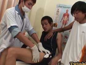 Steamy encounter in the medical clinic as a young Asian man gets examined by two twink doctors. Things heat up as they take turns anally pleasuring their patient, indulging in their fetish for Asian gay ass.