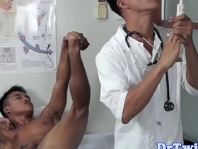 Asian twink doctor, a master of rimjobs, uses his tongue and toys to pleasure patients. His bareback exams include rimming, toy play, and enthusiastic ass eating, turning his clinic into a hotspot for gay sex.