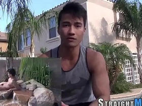 Muscle-bound Asian lad kicks off his series with a tantalizing solo session, flaunting his chiseled physique and stroking his rigid member to a glorious climax. High-def footage promises a thrilling journey.