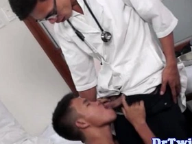 Young Asian twink visits the doctor, who teases him with toys and objects. The twink eagerly pleases the doctor with a skilled blowjob, leading to a passionate, bareback encounter.