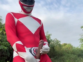 Thailand's Power Ranger, an anime and J-idol enthusiast, indulges in a thrilling outdoor solo session. With his thick, Asian cock, he teases and strokes, culminating in an explosive climax.