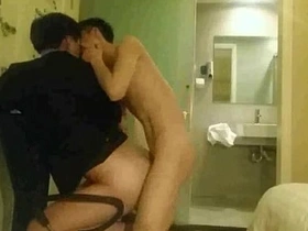 Slender Asian twink finds himself in a steamy encounter with a hot gay guy, indulging in passionate kisses and a steamy blowjob, leading to a wild, kinky session of anal play.