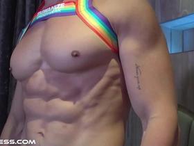 A tantalizing tease unfolds as a fit Asian hunk flexes his muscular physique, revealing a chiseled six-pack and massive pecs. This is a sizzling muscle worship session that will leave you breathless.