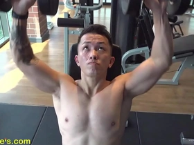 Handsome Asian lad revs up for a tantalizing nipple play sesh, flexing his chiseled abs and bulging pecs in a muscle worship workout. His nipples harden under anticipation of a sensual edging climax.
