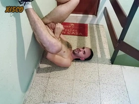 Xisco jerk off between neighbors stairs and cums on top of himself