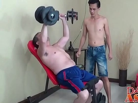 Mike, a gym rat, hooks up with his Asian buddy after a grueling workout. He eagerly sucks Mike's big cock before getting his tight ass pounded in a steamy, hardcore session.